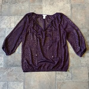 Cache purple metallic gold cold shoulder top size medium